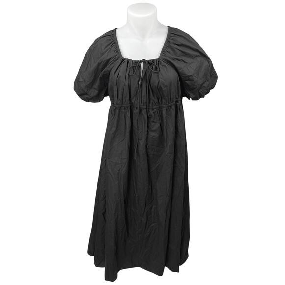NEW ASOS Black Short Puff Sleeve Tie Neck Keyhole Babydoll Maxi Dress Size 20 - Picture 1 of 5